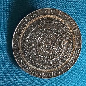 silver brooch AZTEC CALENDAR pendant LIKE NEW